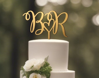 Initial Wedding Cake Topper Mr and Mrs Cake Topper Personalized Cake Topper Wedding Cake Decor Rustic Cake Topper Gold Topper