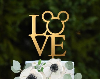 Mickey Wedding Cake Topper Mickey Anniversary Cake Topper Custom Cake Topper for Wedding Gold Cake Topper Personalized Cake Topper