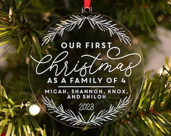 Family Christmas Ornament | First Christmas as Family of 4 Ornament | Custom Christmas Ornament | 2023 Ornament | Christmas Gift for New Mom