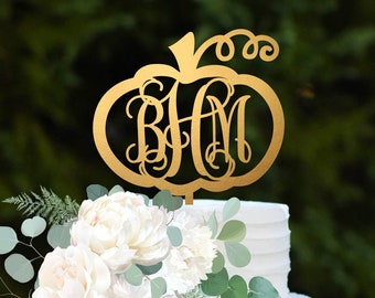 Wedding Cake Topper, Fall Wedding Cake Topper, Pumpkin Cake Topper, Personalized Monogram Cake Topper, Autumn Wedding Cake Topper