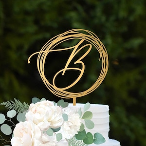 Gold Cake topper for Wedding Cake Topper Personalized cake topper Rustic wedding cake topper Custom Mr and Mrs cake topper Anniversary Cake