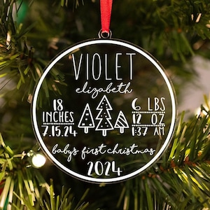 Baby&#39;s First Christmas Ornament, Personalized Christmas Ornament, New Baby Christmas Ornament, Baby Stats Ornament, 2024 Christmas Ornament