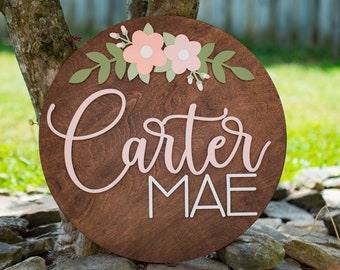 Nursery Name Sign, 3D Custom Name Sign, Round Wood Name Sign, Baby Name Sign, Nursery Decor, Crib Sign, Baby Shower Gift, Nursery Wall Art