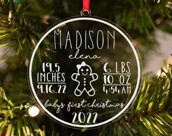 Baby's First Christmas Ornament, Personalized Christmas Ornament, New Baby Christmas Ornament, Baby Stats Ornament, 2021 2022 Ornament