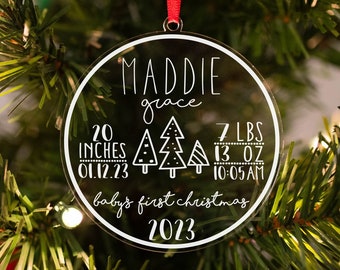 Baby's First Christmas Ornament, Personalized Christmas Ornament, New Baby Christmas Ornament, Baby Stats Ornament, 2022 Christmas Ornament