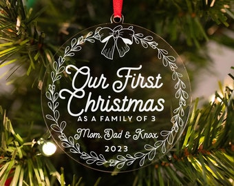 2023 Family Christmas Ornament, First Christmas as Family of 3 Ornament, Custom Christmas Ornament, 2023 Ornament, Gift for New Mom