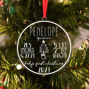 Baby&#39;s First Christmas Ornament, Personalized Christmas Ornament, New Baby Christmas Ornament, Baby Stats Ornament, 2024 Ornament