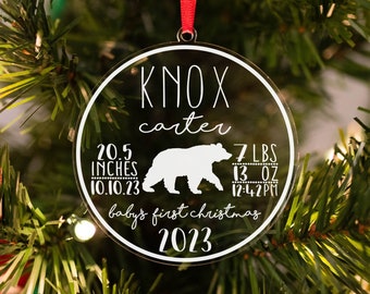 Baby's First Christmas Ornament, Personalized Christmas Ornament, New Baby Christmas Ornament, Birth Stats Ornament, 2023 Christmas Ornament