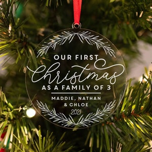 Family Christmas Ornament | First Christmas as Family of 3 Ornament | Custom Christmas Ornament | 2024 Ornament | Christmas Gift for New Mom