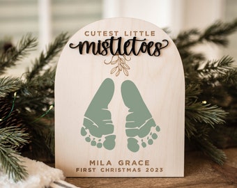 Baby Footprint Christmas Sign Mistletoes Baby Footprint Craft Baby's First Christmas Sign Christmas Craft Activity Personalized Footprint
