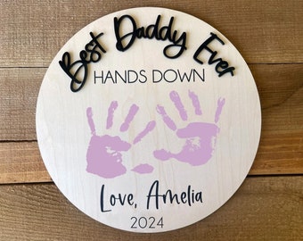 Regalo personalizado para el Día del Padre de niños, letrero con huella de mano, regalo para papá, regalo de hija, el mejor papá sin duda, letrero con huella de mano para niños.