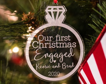Our First Christmas Engaged Ornament 2024, Personalized Christmas Ornament, Engagement Ornament, Christmas Gift for Engaged Couple