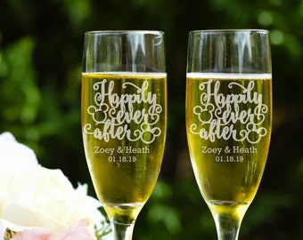 Wedding Champagne Flutes Disney Champagne Flutes Champagne Glasses Happily Ever After Toasting Flutes Custom Toasting Glasses Wedding Gift