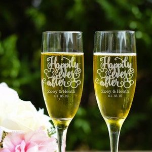 Mickey & Minnie Toasting Flutes, Happily Ever After Toasting Flutes, Champagne Flutes, Custom Toasting Flutes for Wedding, Toasting Glasses