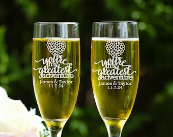 You're My Greatest Adventure Toasting Flutes, Up Toasting Flutes, Set of Champagne Flutes, Engraved Toasting Flutes, Toasting Glasses
