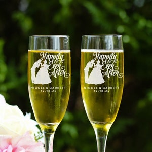 Cinderella Toasting Flutes, Happily Ever After Toasting Flutes, Champagne Flutes, Wedding Flutes, Customized Glasses for Wedding, Wine Glass