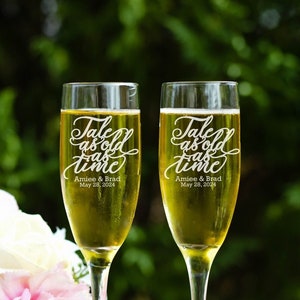 Champagne Flutes Wedding Glasses Custom Champagne Glasses Beauty and The Beast Wedding Glasses Disney Wedding Gift Personalized Glasses
