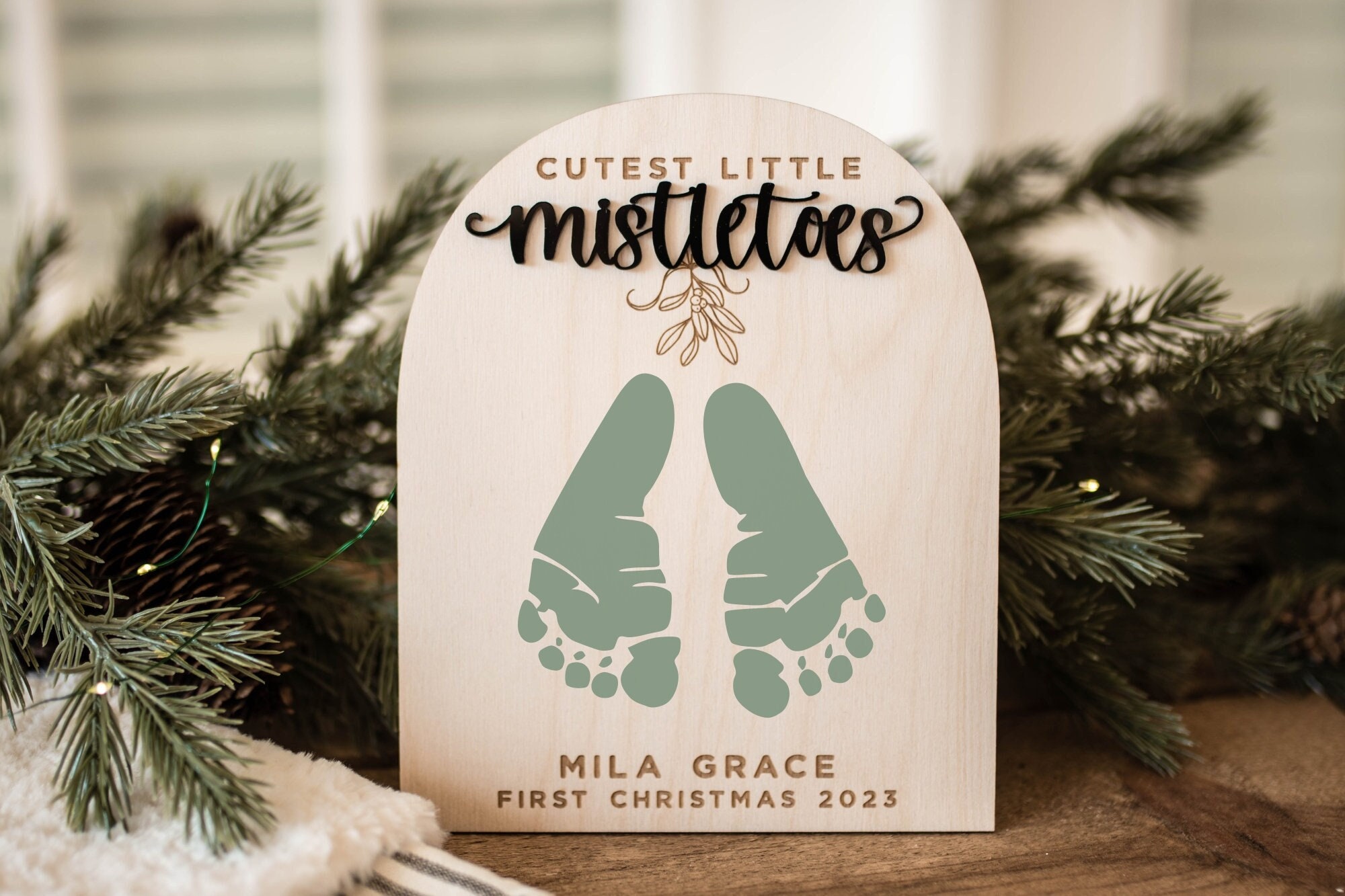 Baby Footprint Christmas Sign Mistletoes Baby Footprint Craft Baby's First Christmas Sign Christmas Craft Activity Personalized Footprint