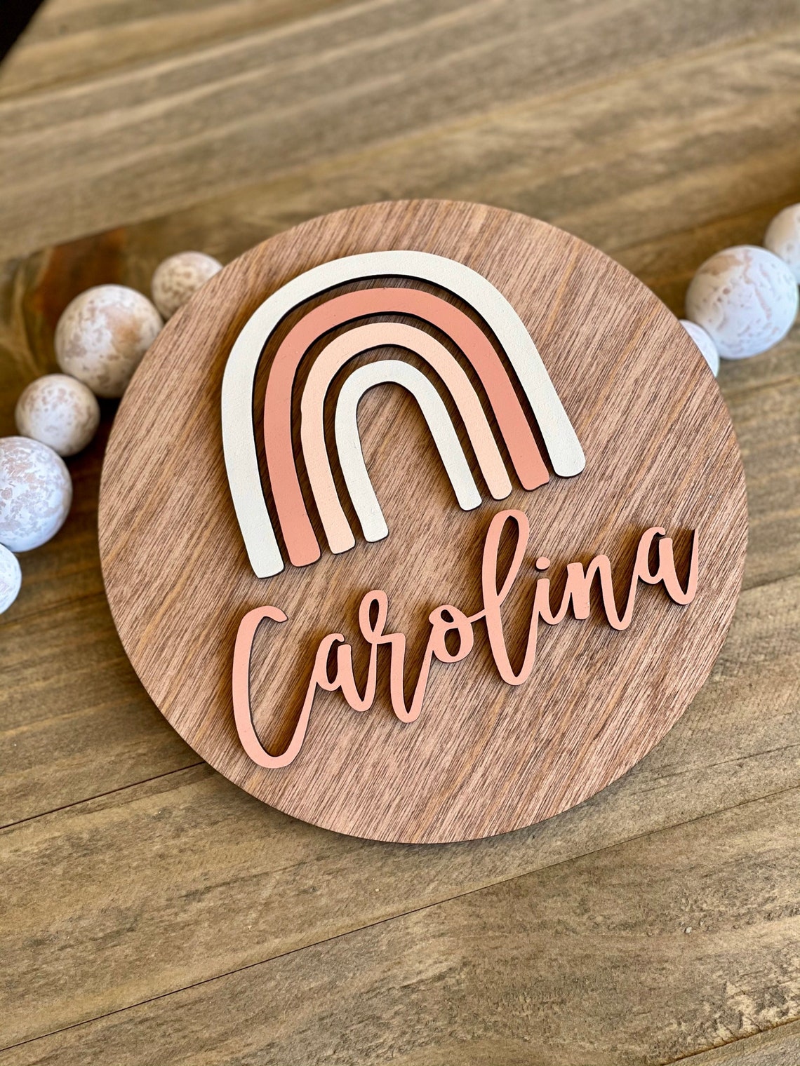 Baby Name Round Sign Birth Announcement Rainbow Baby Sign Etsy