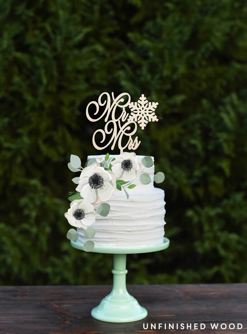 Snowflake Mr & Mrs Wedding Cake Topper Winter Wedding Cake Topper, Winter Wedding Decor Winter Wonderland Wedding, Custom Cake Topper image 3