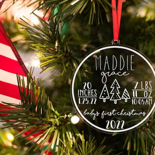 Baby's First Christmas Ornament, Personalized Christmas Ornament, New Baby Christmas Ornament, Baby Stats Ornament, 2022 Christmas Ornament