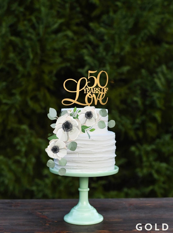 50th Anniversary Cake Topper, 50th Anniversary Decorations, Golden