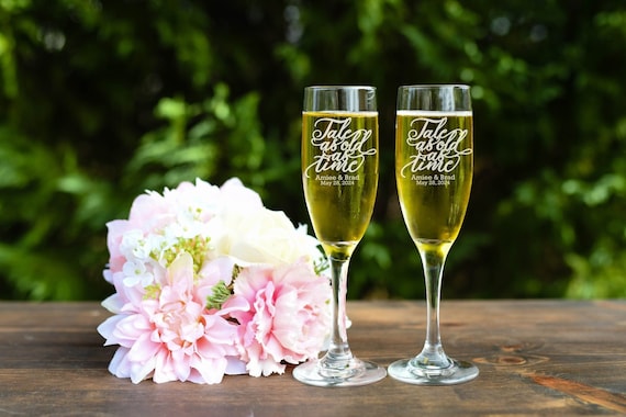 Champagne Flutes Wedding Glasses Custom Champagne Glasses Beauty and The Beast Wedding Glasses Disney Wedding Gift Personalized Glasses