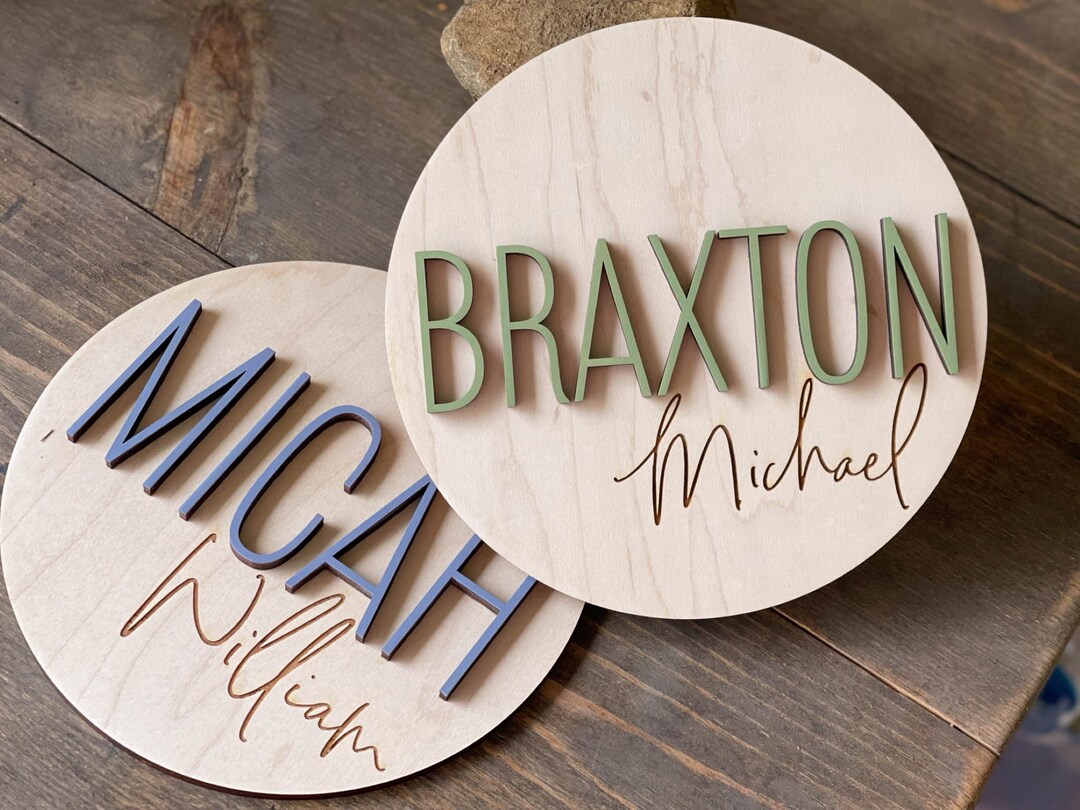 Baby Name Round Sign Birth Announcement Wood Baby Name Sign