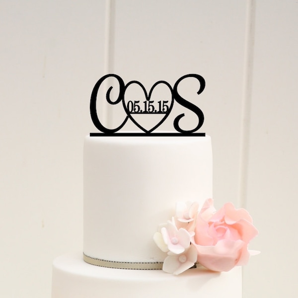 Initials and Heart Wedding Cake Topper with Wedding Date