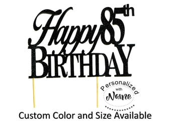 Happy 85th Birthday Cake Topper, 1pc, Glitter Cake Topper, 85th Birthday Decoration,Personalized Cake Topper