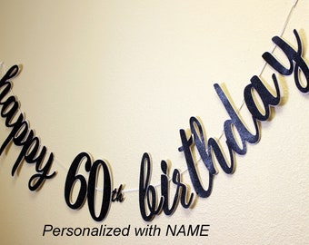Happy Birthday Cursive Banner 1 Set Birthday Glitter | Etsy