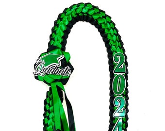 2024 Black & Green Double Braided Graduation Ribbon Lei