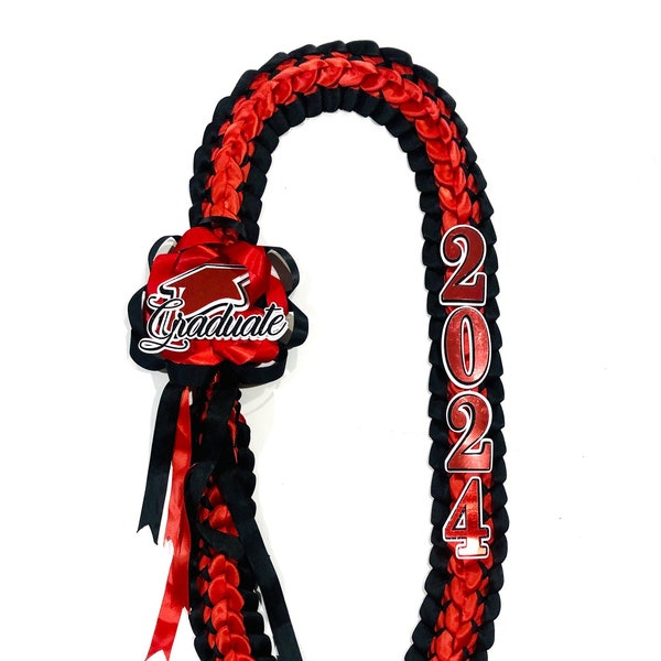 2024 Black & Red Double Braided Graduation Ribbon Lei