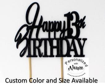 Happy 13th Birthday Cake Topper, 1pc, Glitter Cake Topper, 13th Birthday Decoration, Custom Cake Topper