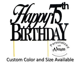 Joyeux 75e anniversaire Cake Topper, 1pc, Glitter Cake Topper, Décoration d’anniversaire, Custom Cake Topper