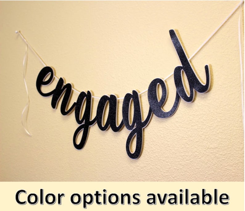 Special Occasions Banner Engaged Cursive Banner 1 set Engagement Glitter