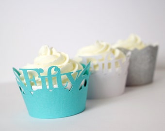 Patina Green, White & Silver Fifty Cupcake Wrappers Kit