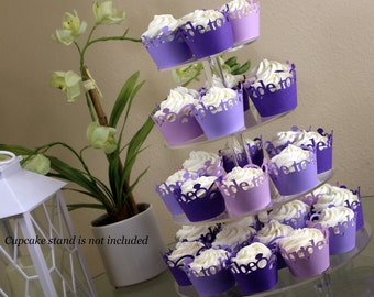 Purple Ombre Bride To Be Cupcake Wrappers Kit, 32pcs