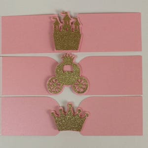 Light Pink & Gold Princess Theme Napkin Holders, 12pc, Princess Theme Birthday, Pink and Glitter Gold, Handcrafted Party Decor image 3