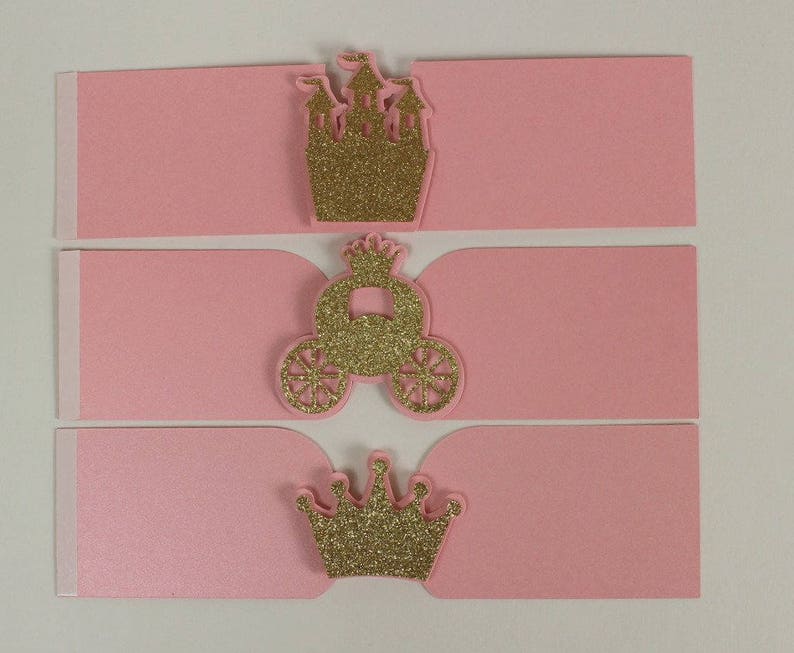 Light Pink & Gold Princess Theme Napkin Holders, 12pc, Princess Theme Birthday, Pink and Glitter Gold, Handcrafted Party Decor image 3