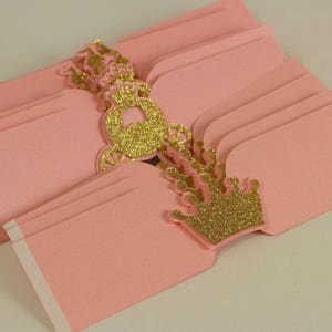 Light Pink & Gold Princess Theme Napkin Holders, 12pc, Princess Theme Birthday, Pink and Glitter Gold, Handcrafted Party Decor image 2