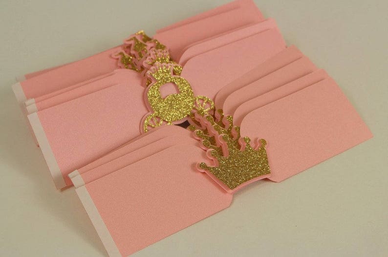 Light Pink & Gold Princess Theme Napkin Holders, 12pc, Princess Theme Birthday, Pink and Glitter Gold, Handcrafted Party Decor image 2