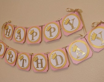 Princess Theme Happy Birthday Banner, Princess Theme Birthday, Handcrafted Party Decor, Photo Props