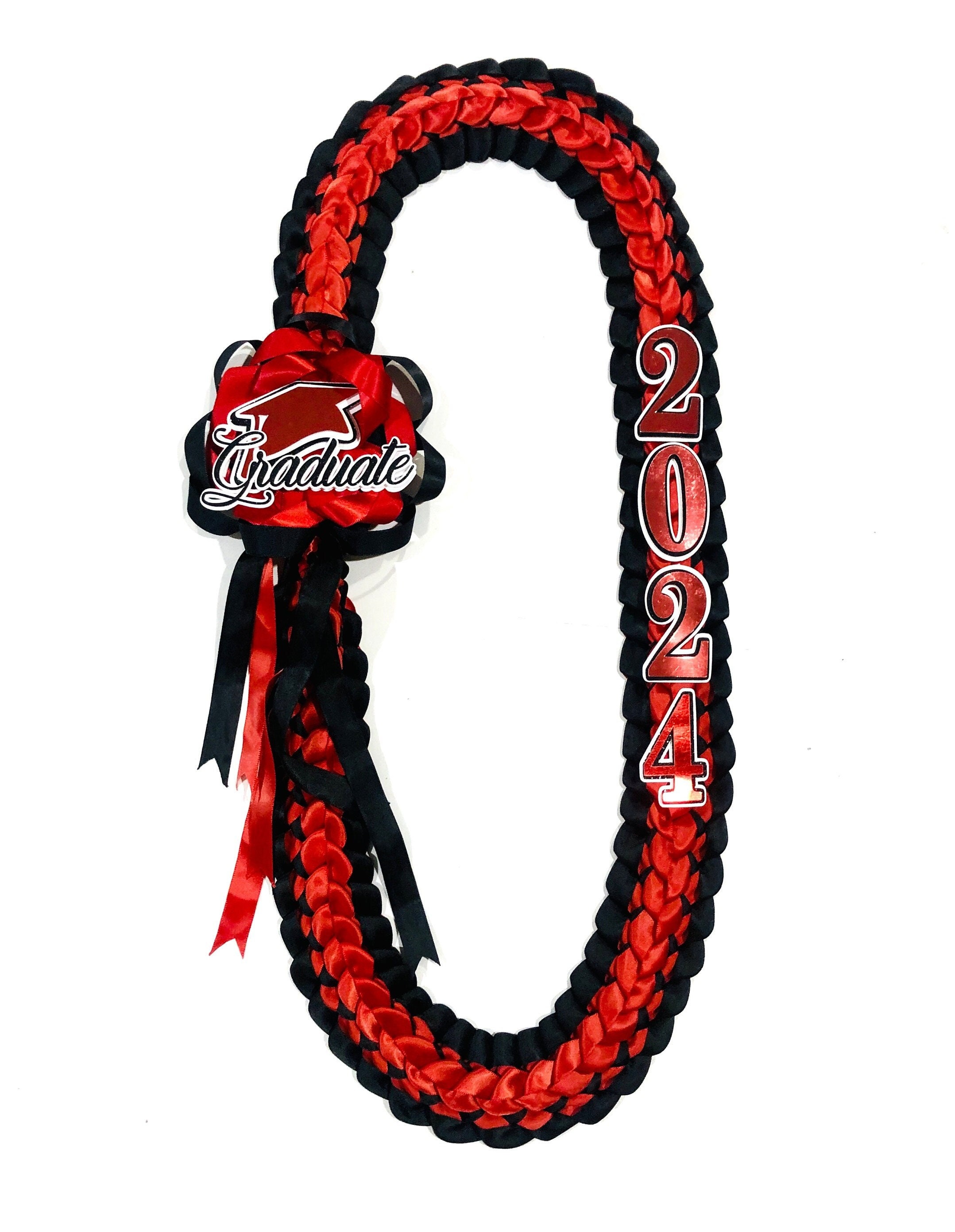 Hawaiian 1/8 inch Ribbon Triple Strand Lei red black