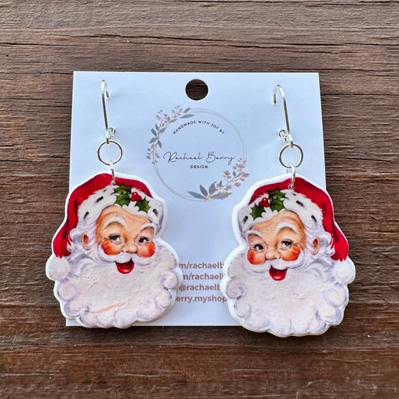 Polymer Clay Vintage Santa Earrings Santa Studs Santa Clause