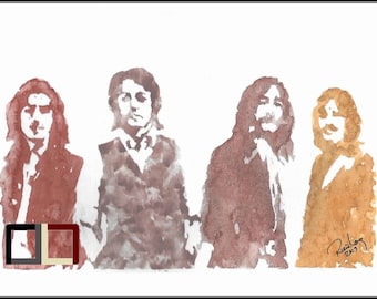 The Beatles Watercolor Art Print, Hand Drawn Portrait