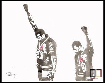 Tommie Smith & John Carlos Watercolor Print, Hand Drawn Art