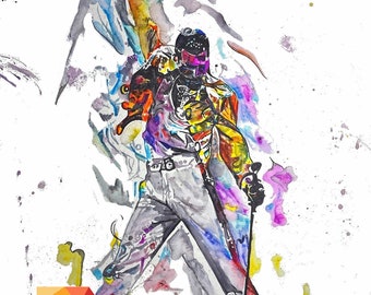 Freddie Mercury Live Aid Watercolor Art Print