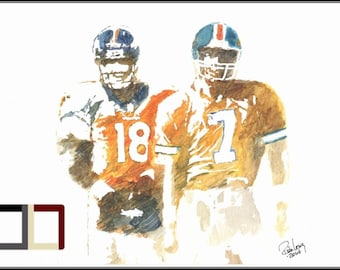 Elway & Manning Watercolor Print, Signed Limited Edition