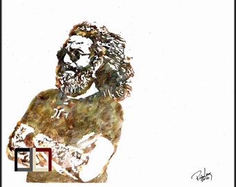 HAND DRAWN Original Watercolor art "Jerry - 2002" featuring Jerry Garcia! Available in 9X11 matted, 11x14, and 20x30 Prints!